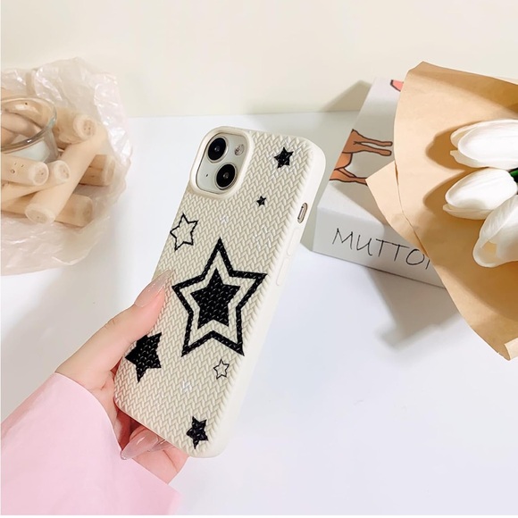 5for$10 Textured iPhone 15 Phone Case Braid Shockproof Phone Case Black Star - Picture 9 of 10